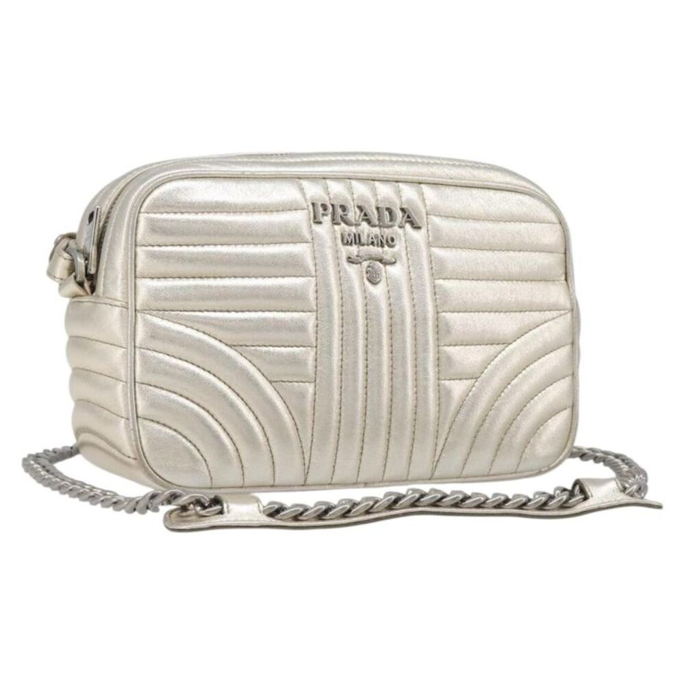 Prada Camera Diagramme Quilted Leather Metallic Leather Shoulder Bag Bag